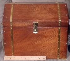 Vintage Solid Wooden Treasure Trunk Heavy  Brass Accents & Removeable Shelf