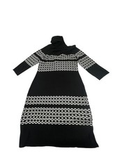Studio One New York Womens Black White Geometric Knit Turtleneck Sweater Dress