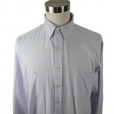 Chaps Mens Wrinkle Free Classic Fit Button Down Purple Striped Shirt 16-16.5