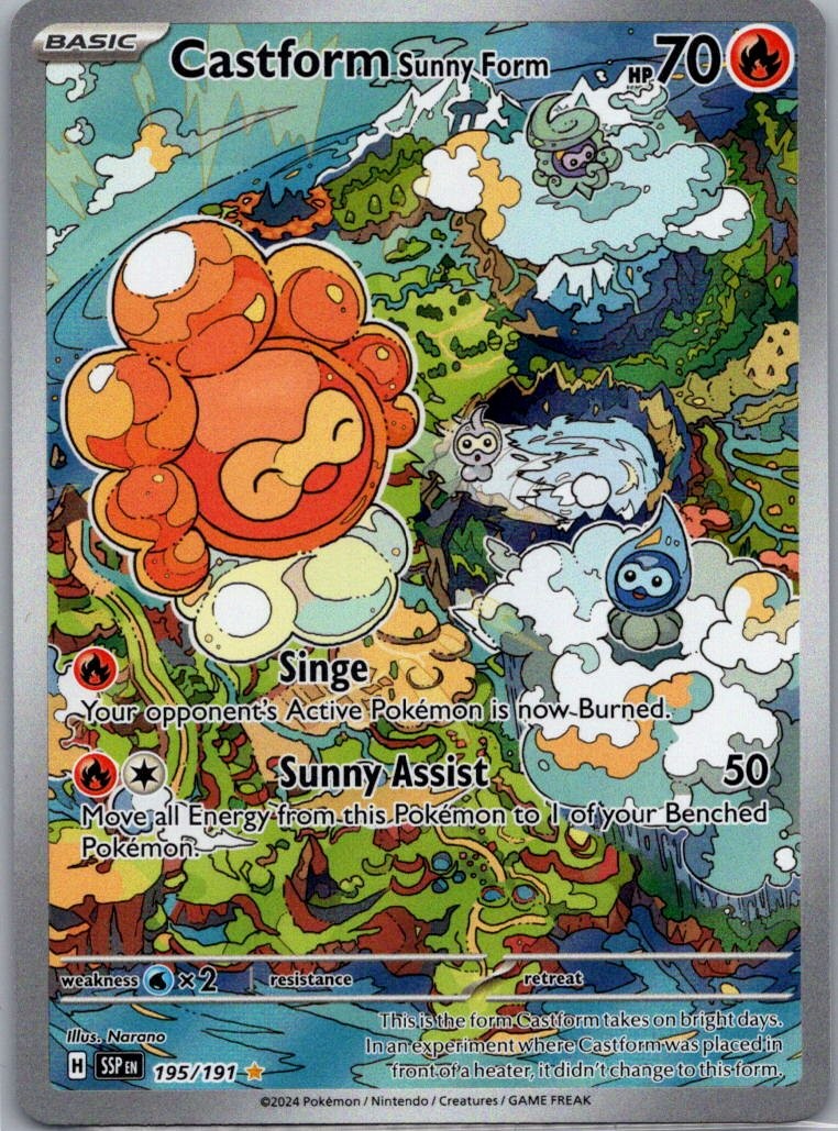 Castform Sunny Form 195/191 Illustration Rare Pokemon Card SV08: Surging  Sparks