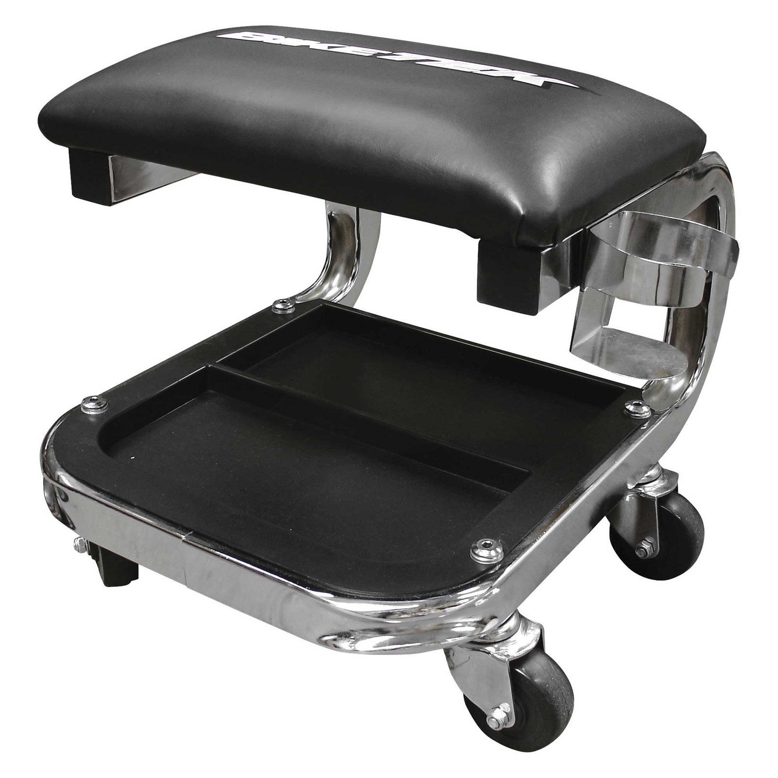 BikeTek Chrome Heavy Duty Mechanics Workshop/Garage Creeper Stool/Seat With Tray