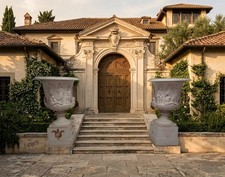 Impressive Pair AMPHORAE Solid WHITE CAST IRON CRATERS WITH GARDEN HANDLES