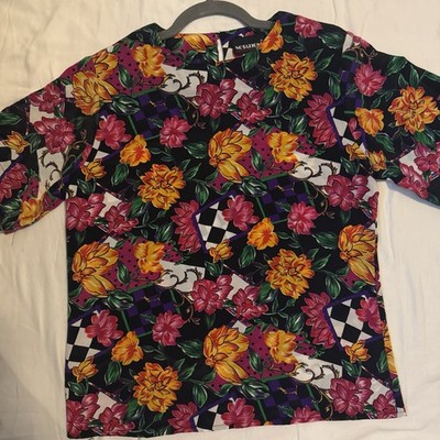 Notations Vintage Floral Print Women's Top With Shoulder Pads