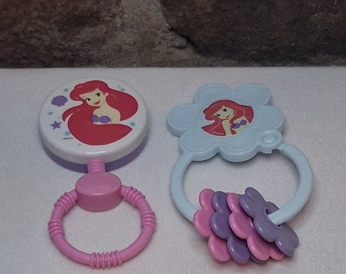 Disney Princess Ariel Little Mermaid Rattle & Teether Set Pink Purple Blue