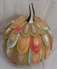 New MacKenzie Childs Aurora Pumpkin Jeweled Feather Fall Autumn Halloween w/Box