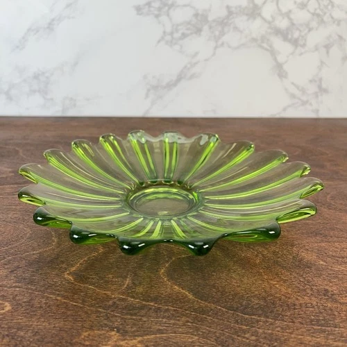 Sunflower Celestial Green Glass Vintage Federal Glass Plate Platter