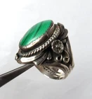 VTG MALACHITE NAVAJO 925 STERLING SILVER SC GREEN RING SIZE 9 & TOP 26MM WIDE
