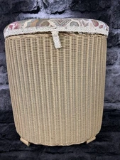 Lloyd Loom ‘Lusty’ Laundry Basket Beige Lidded Vintage Geometric Flower Top