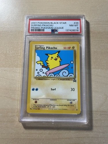 PSA 8 -  Near Mint To Mint - Surfing Pikachu 28/53 Wotc Promo Regular