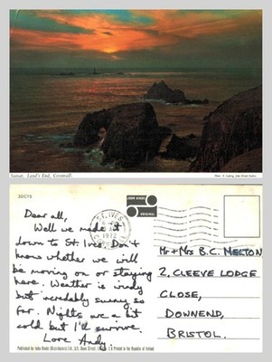 Postkarte - Sonnenuntergang, Land's End, Cornwall - John Hinde Studios VERSCHICKT