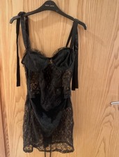 pretty little thing black sheer lace tie up  bodycon dress 8 