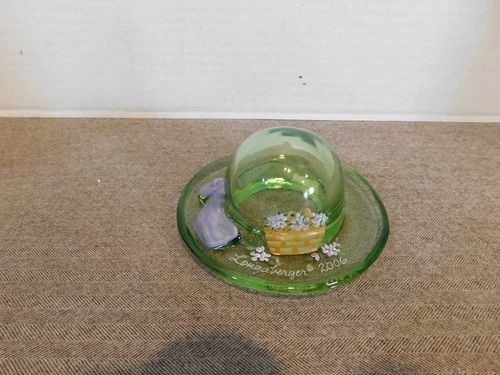 Fenton Green Glass Hand Painted Hat Signed Longaberger 2006