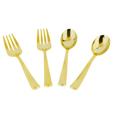 Gold Serving Set - Case of 144-36 Packs X 4, Disposable Plastic Flatware, Bulk S