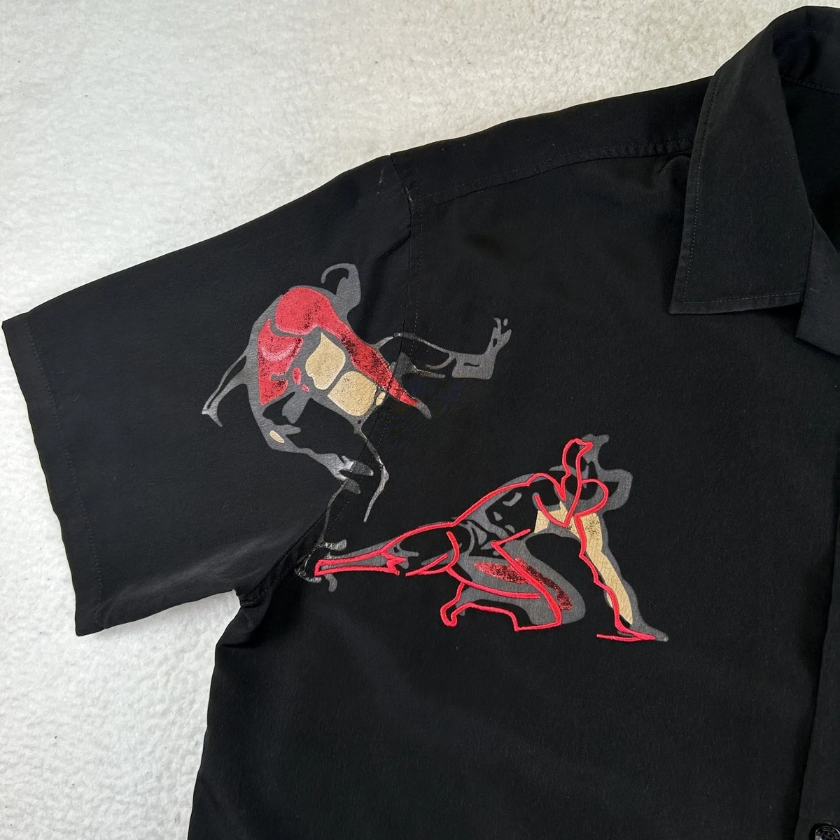 Camisa Guess De Colección Para Hombres 2XL Negra Karate Artes Marciales Gráfica Abotonada Años 90