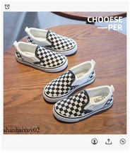KIDS BOYS GRID CANVAS TRAINERS LOW TOP PUMPS GIRLS SLIP ON PLIMSOLLS SHOES SIZES