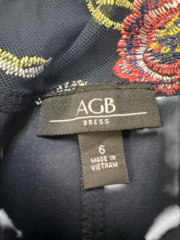 AGB Women's Navy Blue Embroidered Floral Shift Dress - 6 View 3