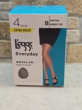 L'egg Everyday Regular Sheer Toe 4 Pairs Pantyhose suntan Size B 20 Denier Nylon