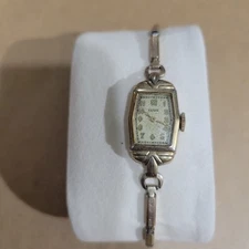Antique ELGIN Womens Watch 10 K Gold Filled Bezel Art Deco Works