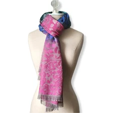 Women Cheetah Silk Blend Multicolor Pashmina Scarf Shawl Wrap Colorful Fringe