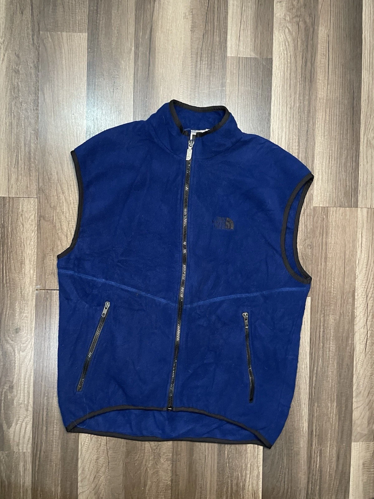 The North Face Fleece Vest Blue Full Zip 90’s Hiking Outdoors Sz L Made In Usa