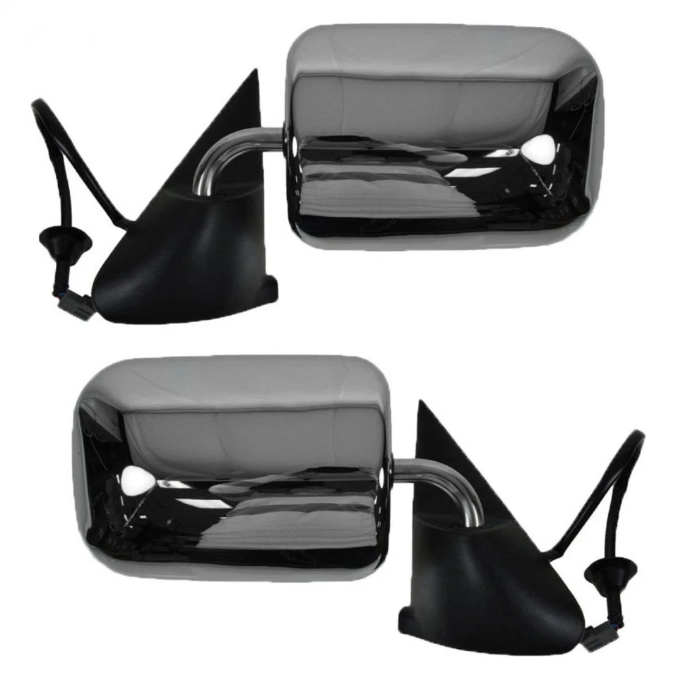 Conjunto de pares de espelhos retrovisores laterais elétricos cromados esquerda e direita para caminhonete picape 94-97 Ram - Imagem 2 de 3