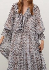 Mango Floaty Maxi Long Frill Ruffle Semi Sheer Dress S
