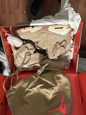 Jordan Air Jordan 6 Retro x Travis Scott British Khaki Beige Suede Men's Sneake 