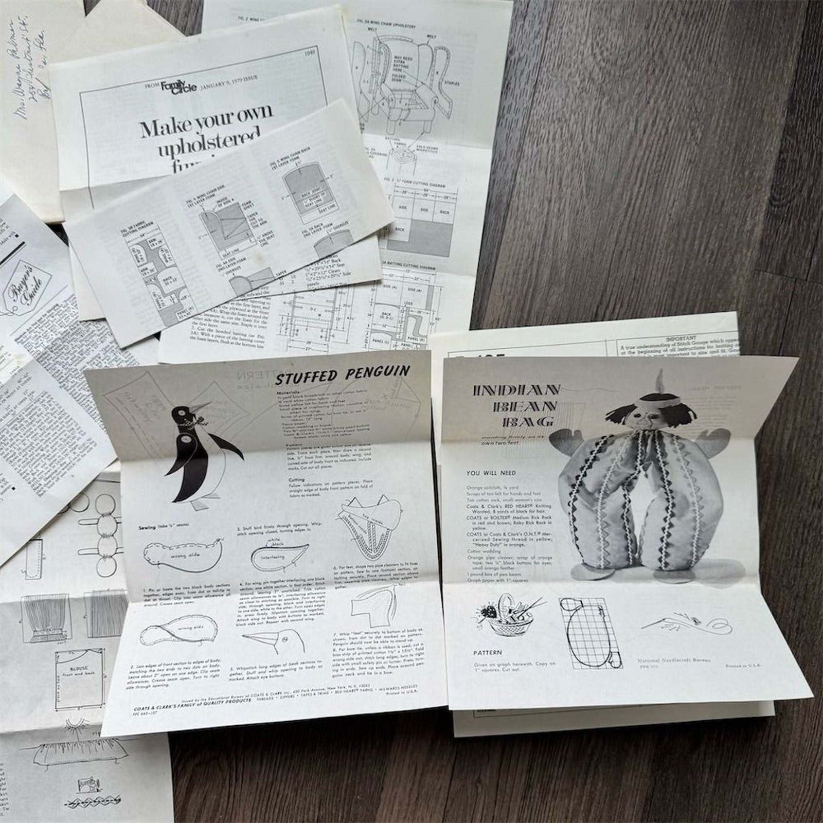 Vintage 60s-70s Sewing Pattern Lot Dolls Toys Slippers Afghan Craft Patterns