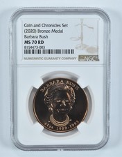 (2020) Bronze Medal Barbara Bush Coin And Chronicles Set MS70 RD NGC *8024