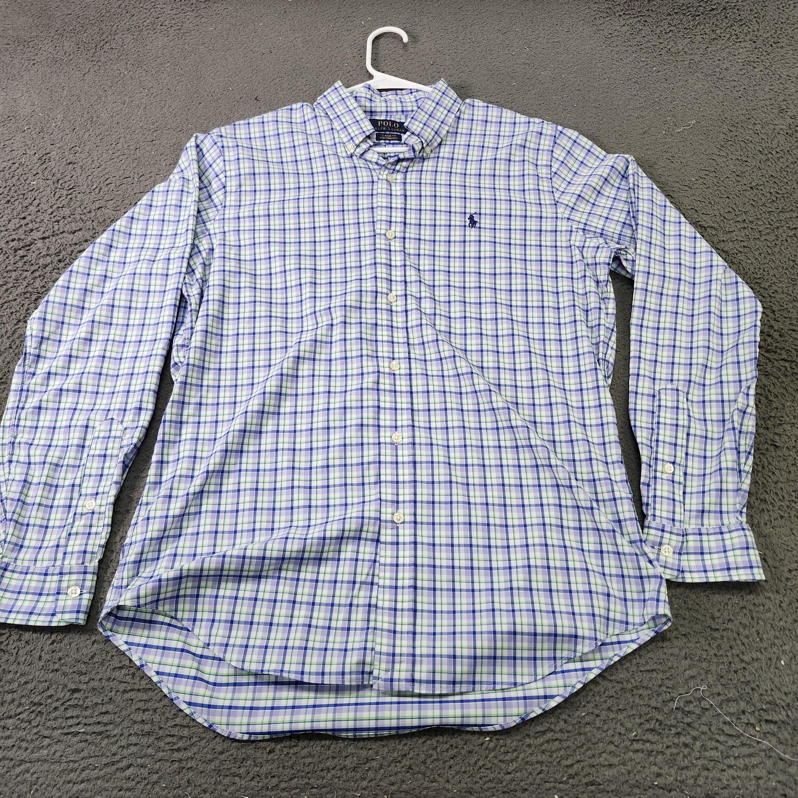 Polo Ralph Lauren Shirt Mens Medium Blue Plaid Classic Fit Performance Casual