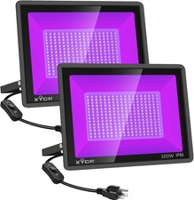 2 Pack 300W Outdoor LED Black Lights Waterproof UV Floodlights with Adjustable B