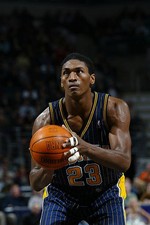 Ron Artest Indiana Pacers attempts a free throw at the game v the- 2002 Photo
