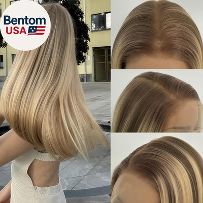 Highlight Blonde 13X6 Frontal Wig Long Straight Glueless Ombre Brown Honey Blond