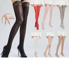 Glanz Strümpfe Stockings transparent SATIN SHINE selbsthaltend Halterlose  S-XL