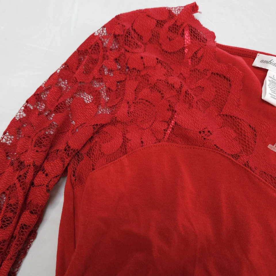 Sexy Camisa Romántica Top Rojo Manga Larga Con Cordones Grande Inserto de Encaje De Colección Y2k Foto 3 de 4