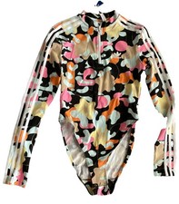 NWT 60 Adidas Long Sleeve 1/4Zip Vibrant Multicolor Bodysuit Top WOMEN Sz Small