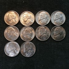 1938 S Jefferson Nickel BU partial roll lot of 10