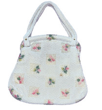 Vintage Lumured 1950  s Pretty Pink Flower Beaded Handbag Purse 10" X 9" X 5"