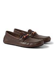 Gucci Men's Ayrton Horsebit Web Driver Loafers – Cocoa Brown Leather – Size 42