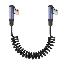 90 Degree Coiled USB C Cable 65W 1M/3.2FT Retractable 6A Fast Charge Car