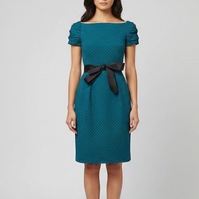 CH Carolina Herrera Teal Textured Jacquard Bateau Neck Dress S