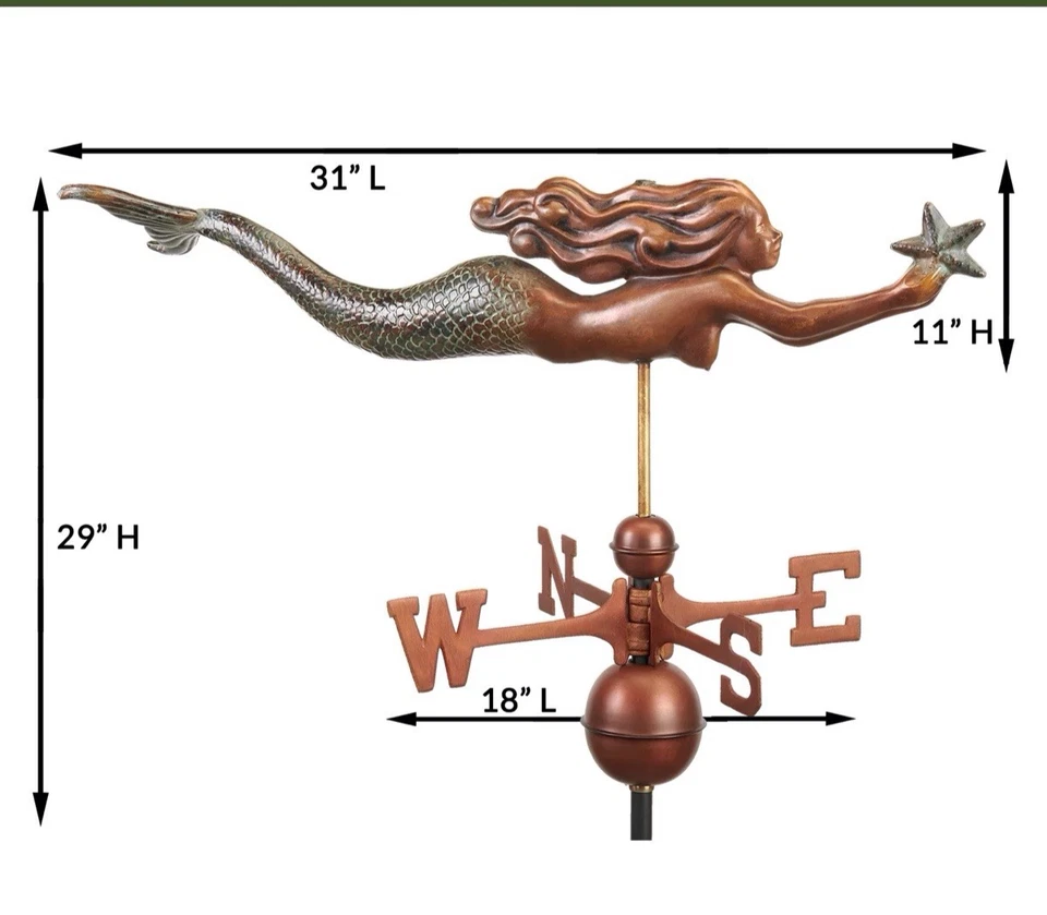 Good Directions Copper Green and Bronze Finish Mermaid with Star - 966GRN - Image 2 of 4