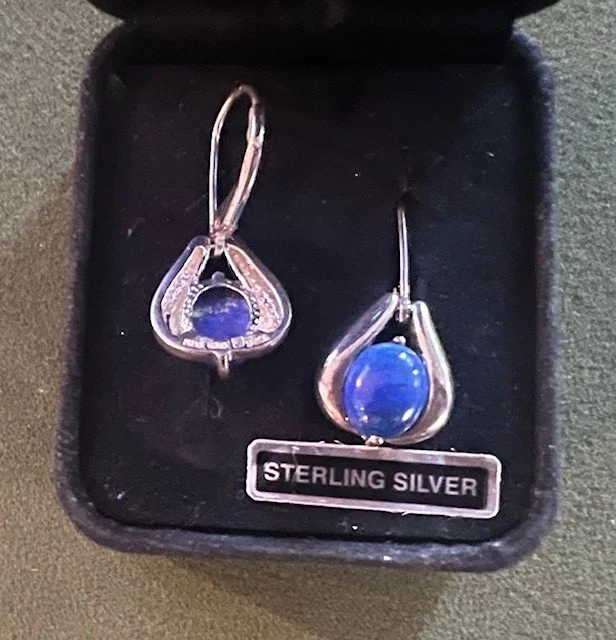 QVC纯银Lapis Lazuli凸圆形吊坠耳环 — 第 3/3 张图片