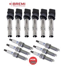 For Porsche Cayenne Base Ignition Coil Bremi + Spark Plug Iridium OEM NGK (6set)