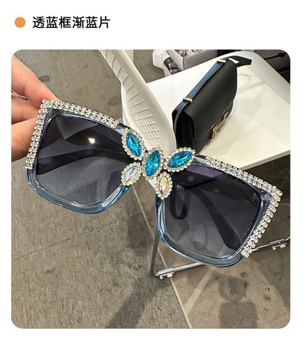 Retro Luxury Rhinestone Butterfly On Square Frame UV400 Shade Sunglasses Eyewear - Picture 15 of 17