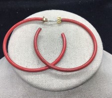Vintage Costume Metal Large Red Enameled Hoop Earrings B201