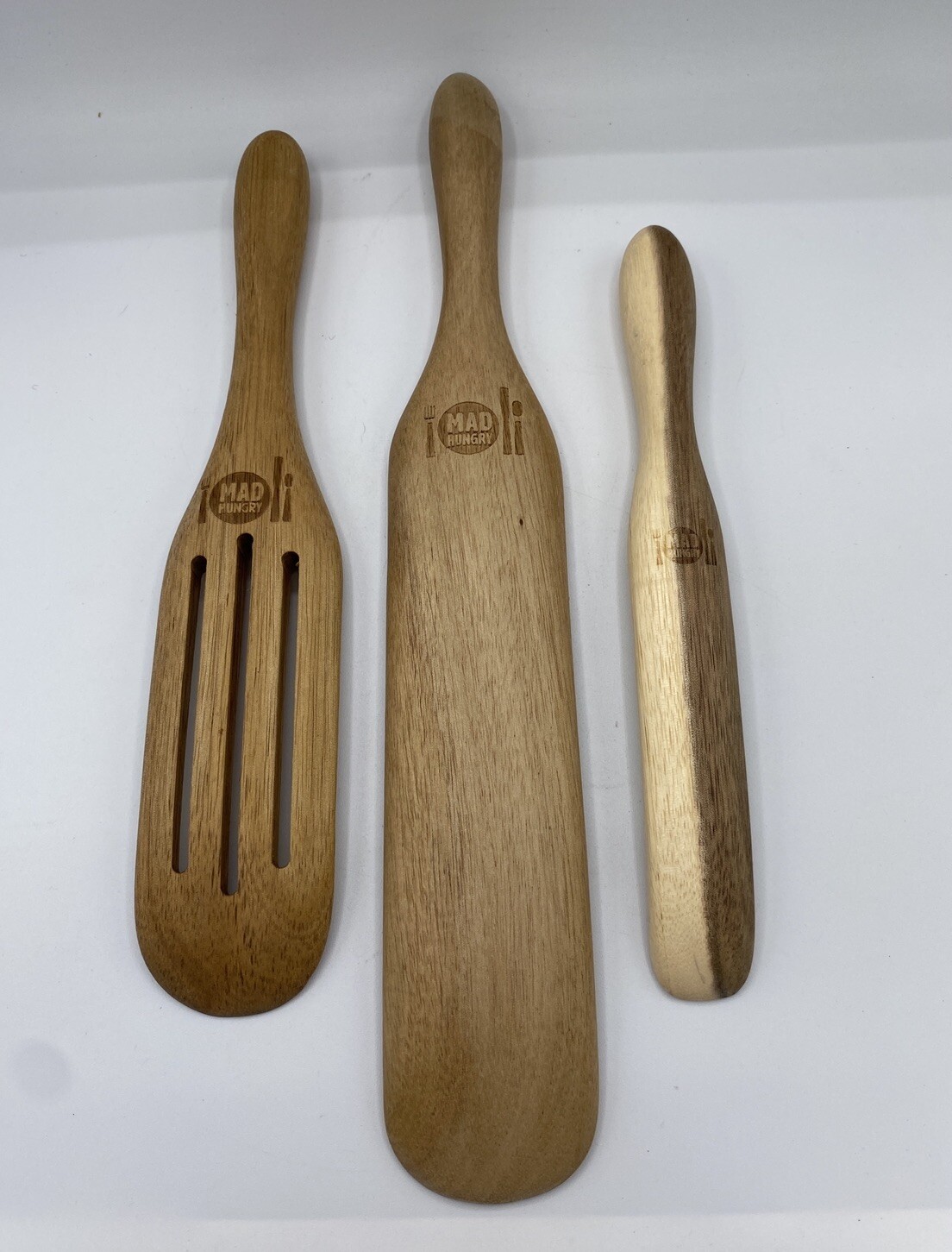 Mad Hungry Acacia Wood Spurtle 3pc Set Kitchen Utensil Wooden Spoons New