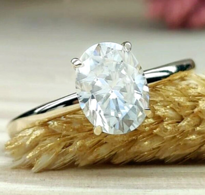 2,89 kt ovaler Brillant Moissanit Solitär Verlobungsring 14 Karat Weißgold vergoldet