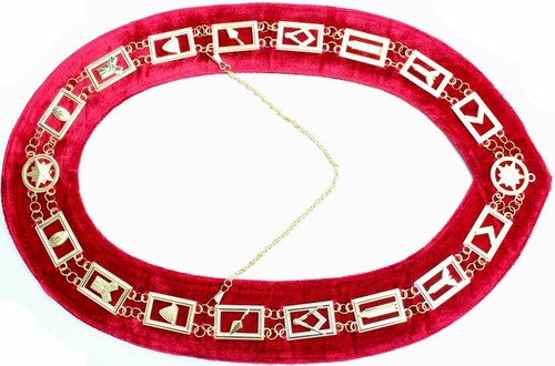 Collar de cadena de metal dorado Masonic Regalia Master Mason respaldo rojo DMR-400GR - Imagen 2 de 4