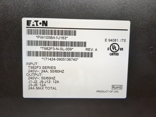 NEW Eaton PW105BA1U163 ePDU, 208-240V, 24A, 1U Horiz. T982F3-N-SL-009 - Picture 3 of 12
